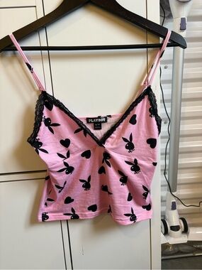 🤎3/$20🤎PLAYBOY Pink and Black Lace Trim Cami Top